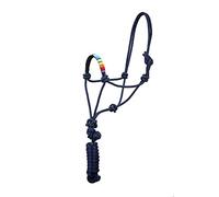 SIE Nylon Horse Braided Rope halter headcollar and Lead with beaded noseband (Black (Rainbow beads))