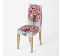 Siebe dining chair covers 6Pink Flowers Stretch Jacquard Universal Removable Washable Spandex Dining Room Chair Covers Decoration For Ceremony, Banquet, Home