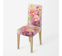 Siebe Dining Chair Covers Set of 8 Pink Flowers High Back Stretch Spandex Fabric Printing Washable Chair Covers With Elastic Edge For Hotel, Decor Home, Kitchen