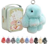 Siebkorb Bunny In A Tin Plush Keychain, lulu Plush Keyring With Tin Box, Fluffy Bunny Keychain For Easter Handmade Soft Bunny Keychain For Bags & Backpacks (A)