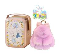 Siebkorb Bunny In A Tin Plush Keychain, lulu Plush Keyring With Tin Box, Fluffy Bunny Keychain For Easter Handmade Soft Bunny Keychain For Bags & Backpacks (Y)