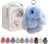 Siebkorb Bunny In A Tin Plush Keychain, lulu Plush Keyring With Tin Box, Fluffy Bunny Keychain For Easter Handmade Soft Bunny Keychain For Bags & Backpacks (L)
