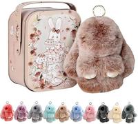 Siebkorb Bunny In A Tin Plush Keychain, lulu Plush Keyring With Tin Box, Fluffy Bunny Keychain For Easter Handmade Soft Bunny Keychain For Bags & Backpacks (H)