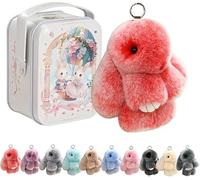 Siebkorb Bunny In A Tin Plush Keychain, lulu Plush Keyring With Tin Box, Fluffy Bunny Keychain For Easter Handmade Soft Bunny Keychain For Bags & Backpacks (J)