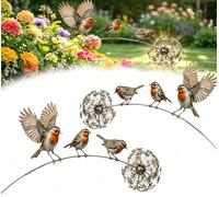 Siebkorb Robin Garden Stake Ornaments, Metal Robin Garden Stake Bird Yard Art Outdoor Decorations With Dandelion Accent,3 Robin Birds And Dandelion Design For Lawn Patio Flower Bed Walkway (A 2PCS)