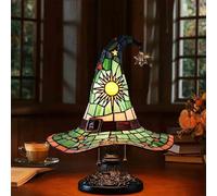 Siebkorb Witch Hat Lamps, 2025 Stained Glass Witch Hat Lamp with Mystical Charm,Handmade Witch Hat Shape Gothic Lamp for Wiccans and Halloween Lovers, for Bedroom Party of Halloween Decor (Green)