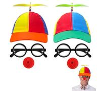 SIEBOLD 2 Piece Propeller Hat Set - Helicopter Hat, Cap & Funny Party Hat with Nerd Glasses & Clown Nose for Adults and Children's Party Costume