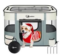 Siedihit Dog Cat Playpen, Pet Puppy Portable Playpens for Outdoor Travel Crate, Indoor After Surgery Use, Foldable Dog Kennel Tent for Rabbit or Small Animals and Tent Stakes (Grey, Small)