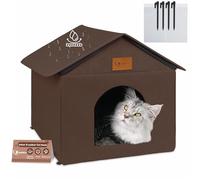 Siedihit Outdoor Cat House for Shelter Feral Cat, Outside Waterproof Cat House for Outdoor/Indoor Cats, Insulated Cat Bed for All Seasons with Cozy Cushion (Brown, Large Zip Style)