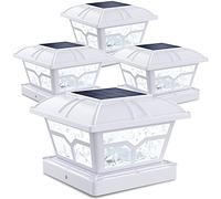 SIEDiNLAR Solar Post Cap Lights Outdoor 2 Color Modes 8 LEDs for 4x4 5x5 6x6 Posts Fence Deck Patio Decoration Warm & Cool White Lighting (4 Pack)