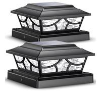 Siedinlar Solar Post Cap Lights Outdoor, 2 Modes Solar Powered Waterproof Fence Deck Light for 4x4 5x5 6x6 Posts Garden Patio Decoration Warm White & Cool White, Dynamic Lighting Black (2 Pack)