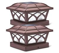 Siedinlar Solar Post Cap Lights Outdoor Glass 2 Color Modes 8 LEDs for 4x4 5x5 6x6 Posts Deck Fence Patio Decoration Warm White & Cool White Lighting Brown (2 Pack)