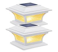 Siedinlar Solar Post Cap Lights Outdoor Glass 2 Modes Solar Powered Fence Deck Light for 4x4 5x5 6x6 Posts Garden Patio Decoration Warm White & Cool White, White (2 Pack)