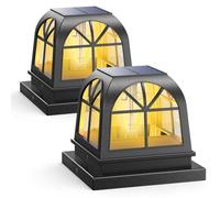 Siedinlar Solar Post Lights Solar Lights Outdoor Garden Fence Post Light Waterproof Landscape Fence Cap Edison LED Bulbs for 4x4 5x5 Posts Patio Black (2 Pack)