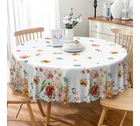 SIEDYCV Colorful Floral Round Tablecloth 60 Inch Spring Peony Glory Butterfly Dragonfly Print Table Cloth Polyester Waterproof Reusable Flower Table Cover for Garden Party Kitchen Picnic Patio Decor
