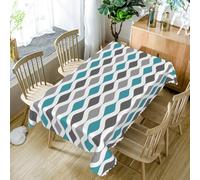 SIEDYCV Mid Century Rectangle Tablecloth, 54x86 Inch Teal Turquoise Grey Geometric Stripes Pattern Fabric Table Cloth,Waterproof Table Cover for Kitchen Dining Room Cafe Wedding Party Home Decor