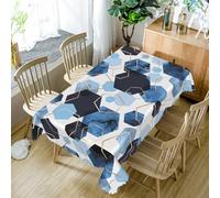 SIEDYCV Modern Blue Gold White Geometric Tablecloth, 52x70 Inch Elegant Hexagons Abstract Art Marble Texture Fabric Table Cloth,Waterproof Table Cover for Kitchen Dining Room Banquet Party Decor