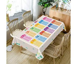 SIEDYCV Multiplication Table of 1 to 12 Numbers Tablecloth,54x108 Inch Colorful Elementary Math Print Polyester Fabric Rectangle Table Cloth,Table Cover for Schoolchildren Education Theme Party Decor
