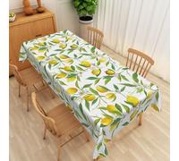 SIEDYCV Yellow Lemon Tablecloth 70x160 Inch Summer Lemon Floral Green Leaves Print White Fabric Table Cloth Polyester Anti-Wrinkle Reusable Rectangle Table Cover for Theme Party Garden Patio Decor