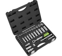 Siegen Socket Set Extendable Ratchet 3/8" Square Drive - 34 Piece