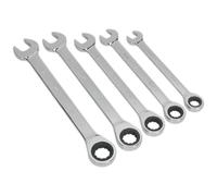 Sealey S0985 Metric Combination Ratchet Spanner Set, Silver, 5 Pieces