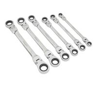 Sealey S0806 Flexi-Head Double End Ratchet Ring Spanner Set 6Pc Metric