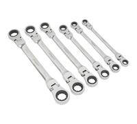 Sealey S0806 Flexi-Head Double End Ratchet Ring Spanner Set 6Pc Metric