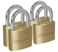 Sealey S0992 Brass Body Padlock With Brass Cylinder Keyed Alike - Pack Of 4