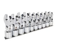 Sealey S01043 Flexible Crowfts Foot Open-End Spanner Set 10Pc 3/8inSq Drive Metric