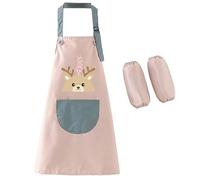 SIEISIEIX Kids Apron with Sleeve Covers, Pink kids Aprons for Cooking, Water-Repellent, Large Pocket, Back Tie - for Cooking, Baking, Painting, Nursery & Primary School - Gift for Boys and Girls