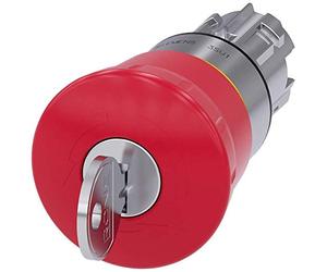 Siemens 3SU10501HF200AA0 Emergency Stop Mushroom Pushbutton, 22mm, Metal, Red, 40mm Mushroom Head, Positive Latching, RONIS Lock SB30, Key-operated Release