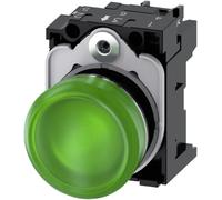 Siemens 3SU1152-6AA40-1AA0 Indicator Light, 22MM, Round, Metal, Shiny, Green, Smooth Lens, with Holder, LED Module, with Integrated LED 24V AC/DC, Screw Terminal, White