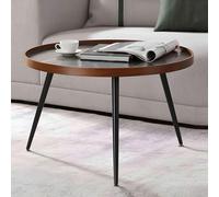 Siena Round Coffee Table - Walnut and Black Marble - JF328