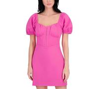 Siena Women's Short Puff Sleeve Square Neck Stretch Woven Corset Mini Dress Casual Night, Pink, 14