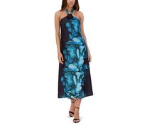 Siena Women's Sleeveless Flower Halter Neck Maxi Dress Casual Night, Black Multi, 16