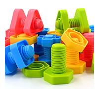 SIENIANLINE 32 pcs Shapes Nuts and Bolts Stacking Toys - STEM Color Sorting Learning Games - Montessori Building Construction Kids Matching Game for Preschoolers
