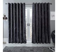 Sienna Crushed Velvet Eyelet Ring Top Pair of Fully Lined Curtains - Charcoal 46" x 72"