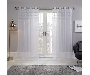 Sienna 2 Panel Voile Net Curtain Latina Diamante Band Eyelet Ring Top Sheer Curtains for Windows Soft Luxurious White Net Curtains for Living Room Bedroom, 55" x 87"