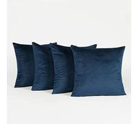 Sienna 4 Pack of Matte Velvet Cushion Covers Soft Plush Plain Chair Sofa Bed Home Decor, Navy Blue - 45 x 45cm