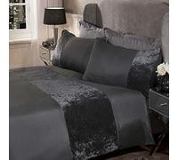 Crushed Velvet Panel Duvet Cover with Pillow Case Set Sienna Charcoal Single