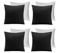 Sienna Black Matt Velvet Cushions With Covers - Set of 4 Filled Pads for Sofa, Ultra Soft Comfy Throw Pillows for Living Room, Scatter Cushions