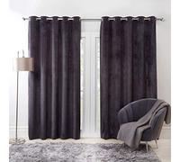 Sienna Capri Matte Velvet Eyelet Curtains Ring Top Pair of Fully Lined Super Soft - Charcoal, 46" wide x 54" drop