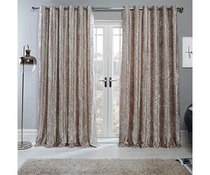 Sienna Crushed Velvet Curtain Eyelet Ring Top Pair of Fully Lined Curtains, Soft Luxury Natural Gold Thermal Insulated Curtains Window Treatment 2 Panel, 66" x 72"