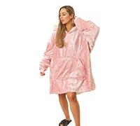 Sienna Crushed Velvet Oversized Hoodie Blanket Wearable Sherpa Fleece Soft Thermal Velour Throw for Adults Women Men, One Size - Blush Pink