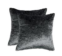 Sienna Crushed Velvet Pack of 2 Filled Cushion Covers 45 x 45, Bedroom Decorative Luxury Home Cushions with Covers Living Room Bed Sofa Cushion Covers, Charcoal Grey