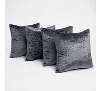 Sienna Crushed Velvet Pack of 4 Cushion Covers 18 x 18 for Living Room Bedroom Plain Decorative Luxury Home Bed Sofa - 45 x 45cm, Charcoal