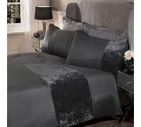 Sienna Crushed Velvet Duvet Cover with Pillow Case Set - Grey / Double