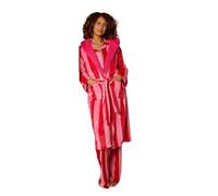 Sienna Dressing Gowns Womens Candy Stripe Super Soft Plush Flannel Fleece Hooded Bathrobe with Pockets Winter Warm Ladies Dressing Gown for Sleepwear Loungewear, Pink