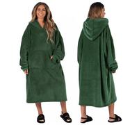 Long Sherpa Hoodie Blanket - Forest Green