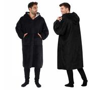 OHS Long Oversized Sherpa Fleece Hoodie Blanket in Black OHS Black One Size